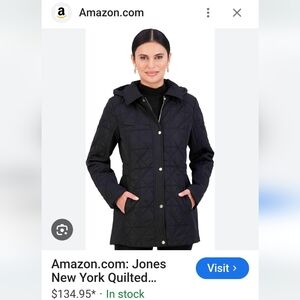 Jones New York Black Puffer Jacket with Quilted Design